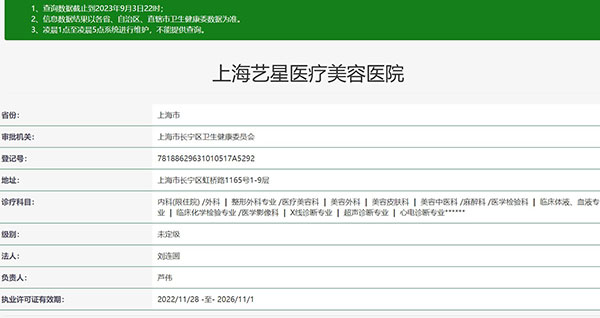 上海艺星医疗美容医院资质