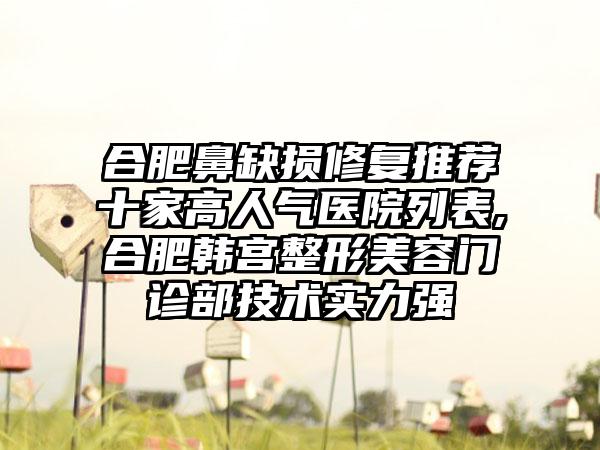 合肥鼻缺损修复推荐十家高人气医院列表,合肥韩宫整形美容门诊部技术实力强