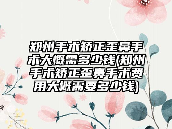 郑州手术矫正歪鼻手术大概需多少钱(郑州手术矫正歪鼻手术费用大概需要多少钱)