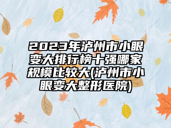 2023年泸州市小眼变大排行榜十强哪家规模比较大(泸州市小眼变大整形医院)