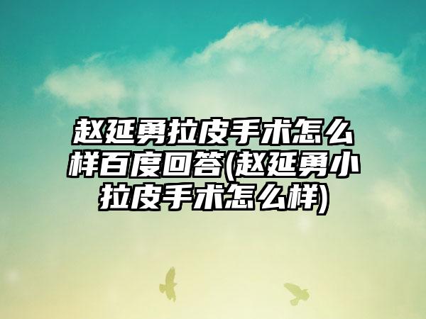 赵延勇拉皮手术怎么样百度回答(赵延勇小拉皮手术怎么样)