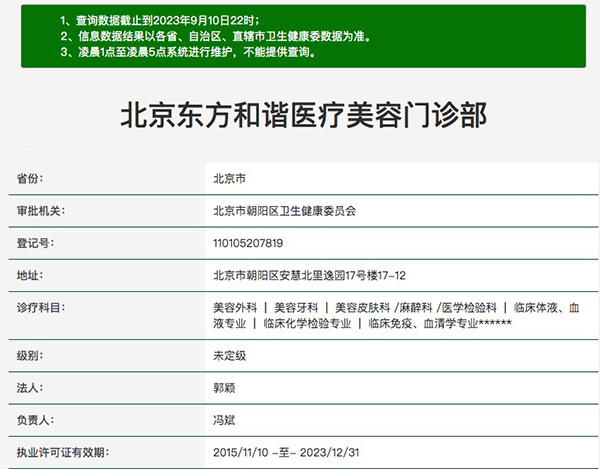 北京东方和谐医疗美容诊所资质