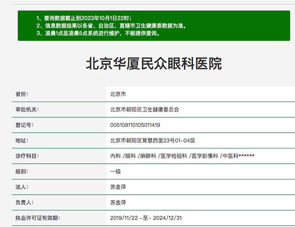 北京华厦民众眼科医院资质