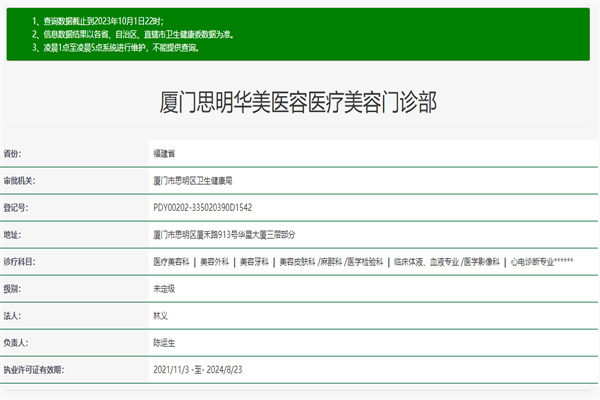 厦门思明华美医容医疗美容门诊部许可证