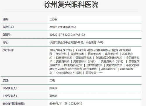 徐州复兴眼科医院是几级医院
