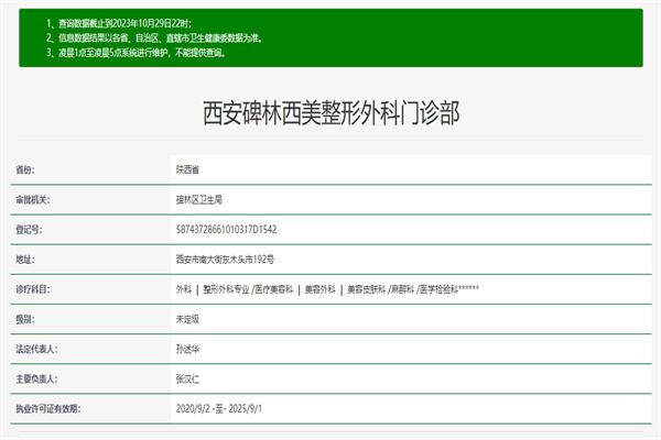 西安碑林西美整形外科门诊部许可证