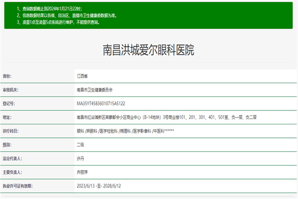 南昌洪城爱尔眼科医院许可证