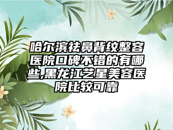 哈尔滨祛鼻背纹整容医院口碑不错的有哪些,黑龙江艺星美容医院比较可靠