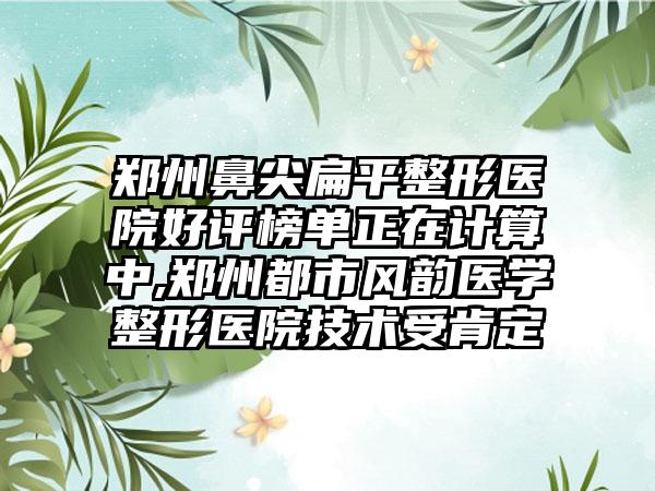 郑州鼻尖扁平整形医院好评榜单正在计算中,郑州都市风韵医学整形医院技术受肯定