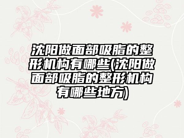 沈阳做面部吸脂的整形机构有哪些(沈阳做面部吸脂的整形机构有哪些地方)