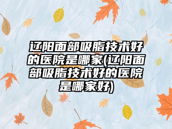 辽阳面部吸脂技术好的医院是哪家(辽阳面部吸脂技术好的医院是哪家好)