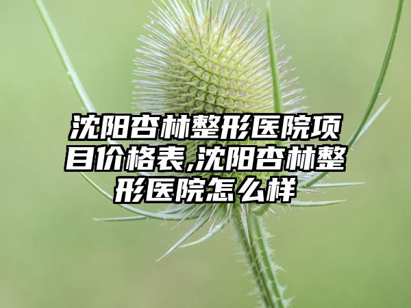 沈阳杏林整形医院项目价格表,沈阳杏林整形医院怎么样