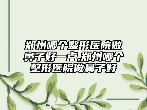 郑州哪个整形医院做鼻子好一点,郑州哪个整形医院做鼻子好