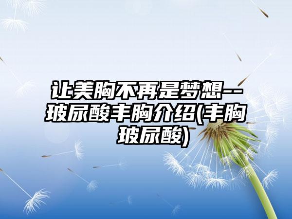 让美胸不再是梦想--玻尿酸丰胸介绍(丰胸 玻尿酸)