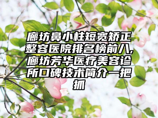 廊坊鼻小柱短宽矫正整容医院排名榜前八,廊坊芳华医疗美容诊所口碑技术简介一把抓