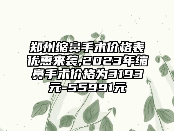 郑州缩鼻手术价格表优惠来袭,2023年缩鼻手术价格为3193元-55991元