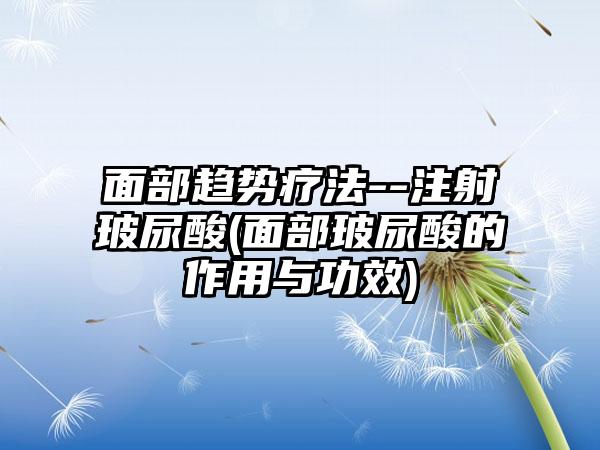 面部趋势疗法--注射玻尿酸(面部玻尿酸的作用与功效)