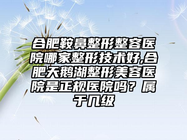 合肥鞍鼻整形整容医院哪家整形技术好,合肥天鹅湖整形美容医院是正规医院吗？属于几级