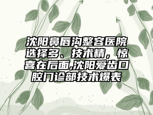 沈阳鼻唇沟整容医院选择多、技术精，惊喜在后面,沈阳爱齿口腔门诊部技术爆表