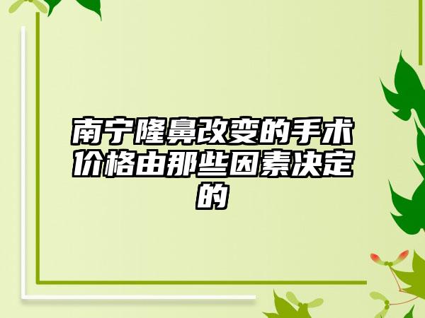 南宁隆鼻改变的手术价格由那些因素决定的