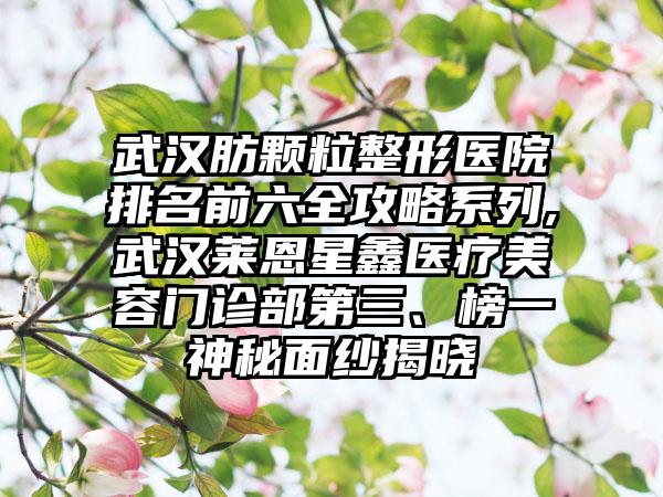 武汉肪颗粒整形医院排名前六全攻略系列,武汉莱恩星鑫医疗美容门诊部第三、榜一神秘面纱揭晓