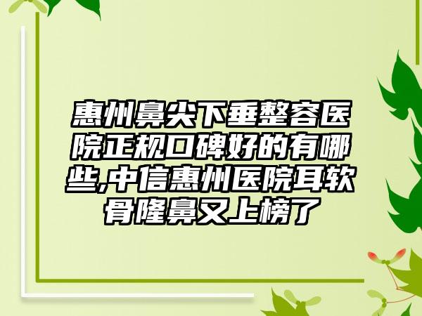 惠州鼻尖下垂整容医院正规口碑好的有哪些,中信惠州医院耳软骨隆鼻又上榜了