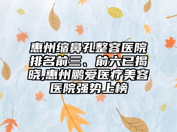 惠州缩鼻孔整容医院排名前三、前六已揭晓,惠州鹏爱医疗美容医院强势上榜