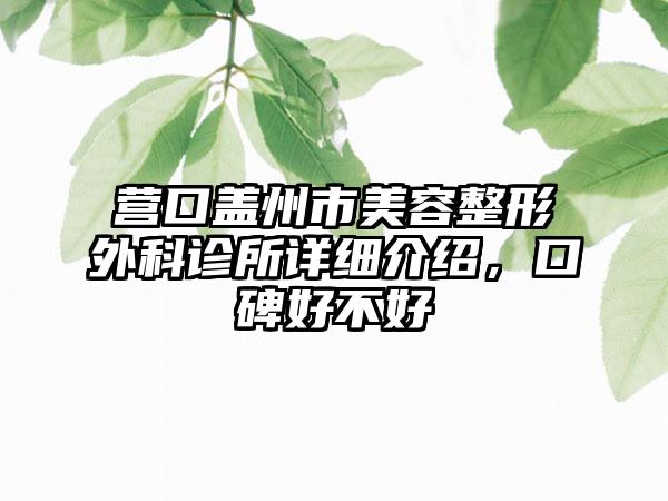 营口盖州市美容整形外科诊所详细介绍，口碑好不好