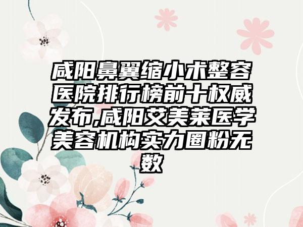 咸阳鼻翼缩小术整容医院排行榜前十权威发布,咸阳艾美莱医学美容机构实力圈粉无数