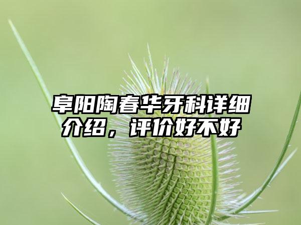 阜阳陶春华牙科详细介绍，评价好不好