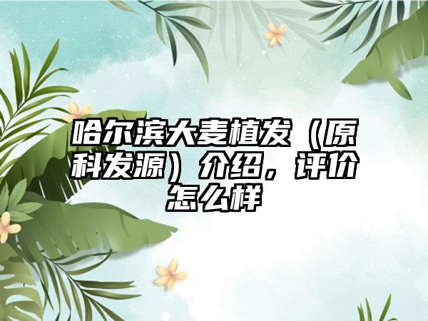 哈尔滨大麦植发（原科发源）介绍，评价怎么样