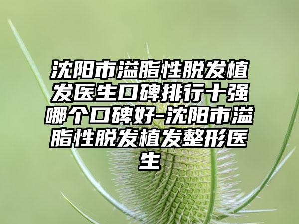 沈阳市溢脂性脱发植发医生口碑排行十强哪个口碑好-沈阳市溢脂性脱发植发整形医生