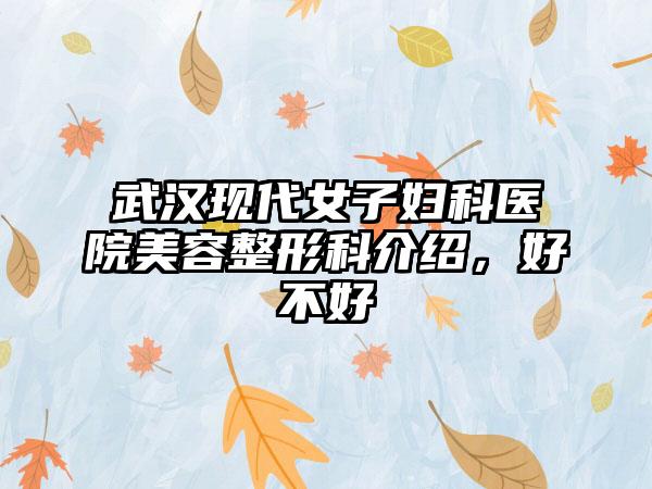 武汉现代女子妇科医院美容整形科介绍，好不好