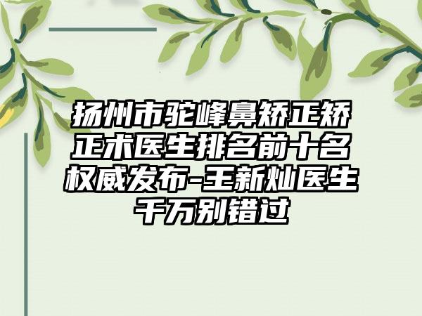 扬州市驼峰鼻矫正矫正术医生排名前十名权威发布-王新灿医生千万别错过