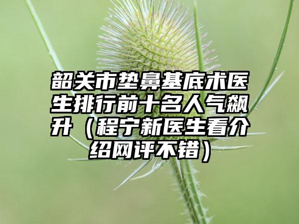 韶关市垫鼻基底术医生排行前十名人气飙升（程宁新医生看介绍网评不错）