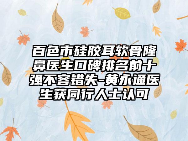 百色市硅胶耳软骨隆鼻医生口碑排名前十强不容错失-黄永通医生获同行人士认可