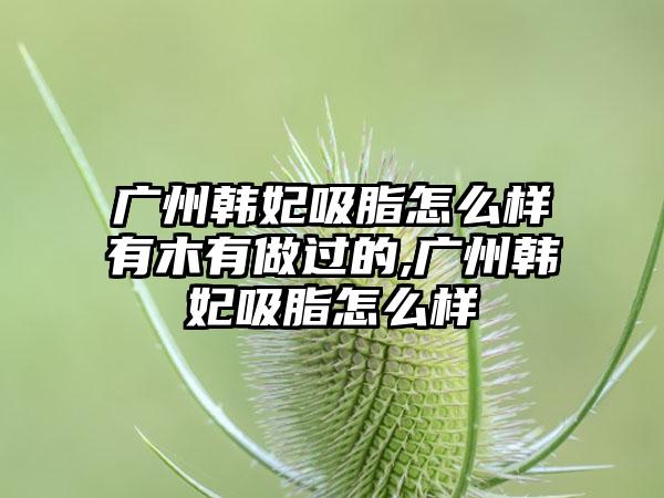 广州韩妃吸脂怎么样有木有做过的,广州韩妃吸脂怎么样