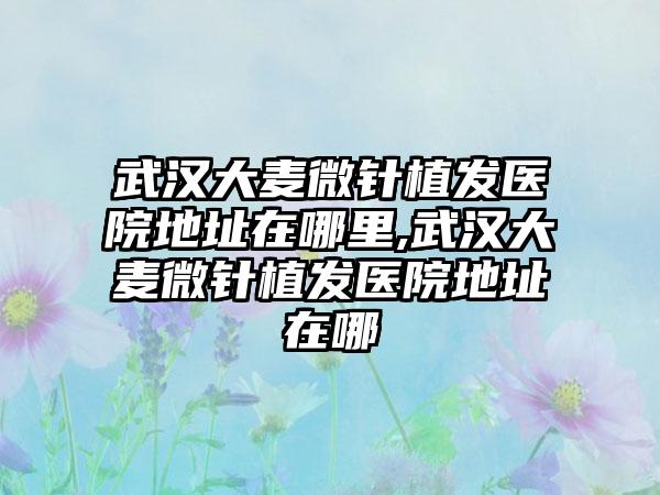 武汉大麦微针植发医院地址在哪里,武汉大麦微针植发医院地址在哪