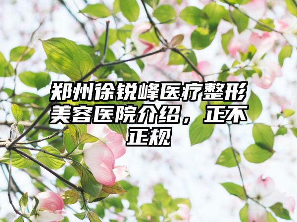 郑州徐锐峰医疗整形美容医院介绍，正不正规