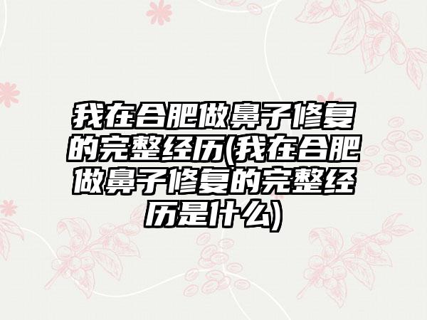 我在合肥做鼻子修复的完整经历(我在合肥做鼻子修复的完整经历是什么)