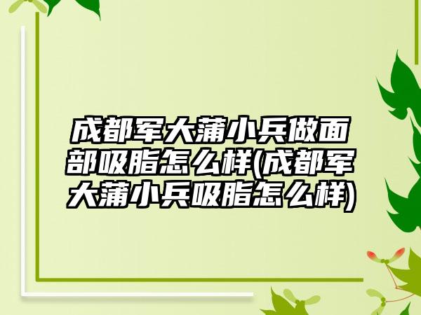 成都军大蒲小兵做面部吸脂怎么样(成都军大蒲小兵吸脂怎么样)