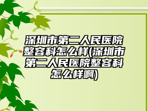 深圳市第二人民医院整容科怎么样(深圳市第二人民医院整容科怎么样啊)