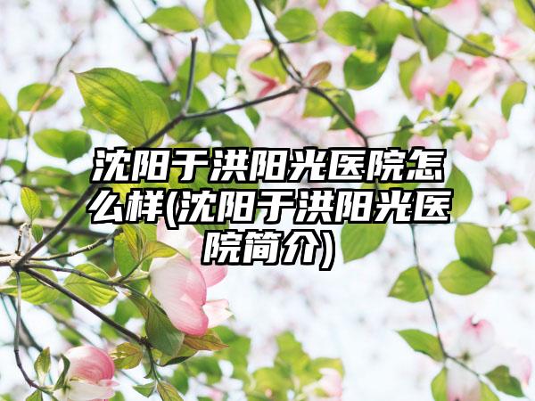 沈阳于洪阳光医院怎么样(沈阳于洪阳光医院简介)