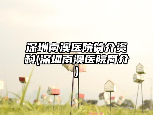 深圳南澳医院简介资料(深圳南澳医院简介)