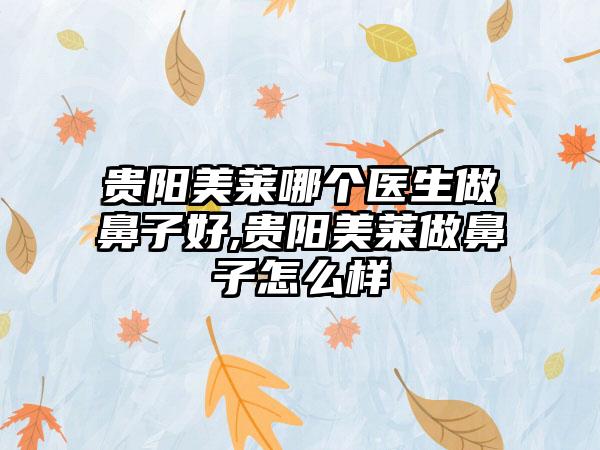 贵阳美莱哪个医生做鼻子好,贵阳美莱做鼻子怎么样