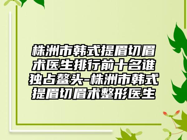 株洲市韩式提眉切眉术医生排行前十名谁独占鳌头-株洲市韩式提眉切眉术整形医生