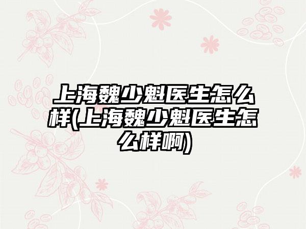 上海魏少魁医生怎么样(上海魏少魁医生怎么样啊)