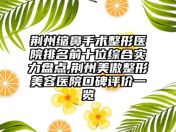 荆州缩鼻手术整形医院排名前十位综合实力盘点,荆州美傲整形美容医院口碑评价一览