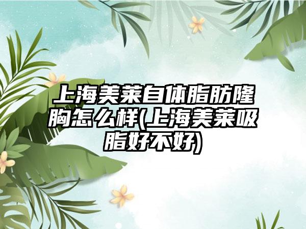 上海美莱自体脂肪隆胸怎么样(上海美莱吸脂好不好)