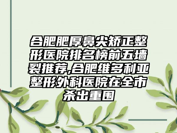 合肥肥厚鼻尖矫正整形医院排名榜前五墙裂推荐,合肥维多利亚整形外科医院在全市杀出重围